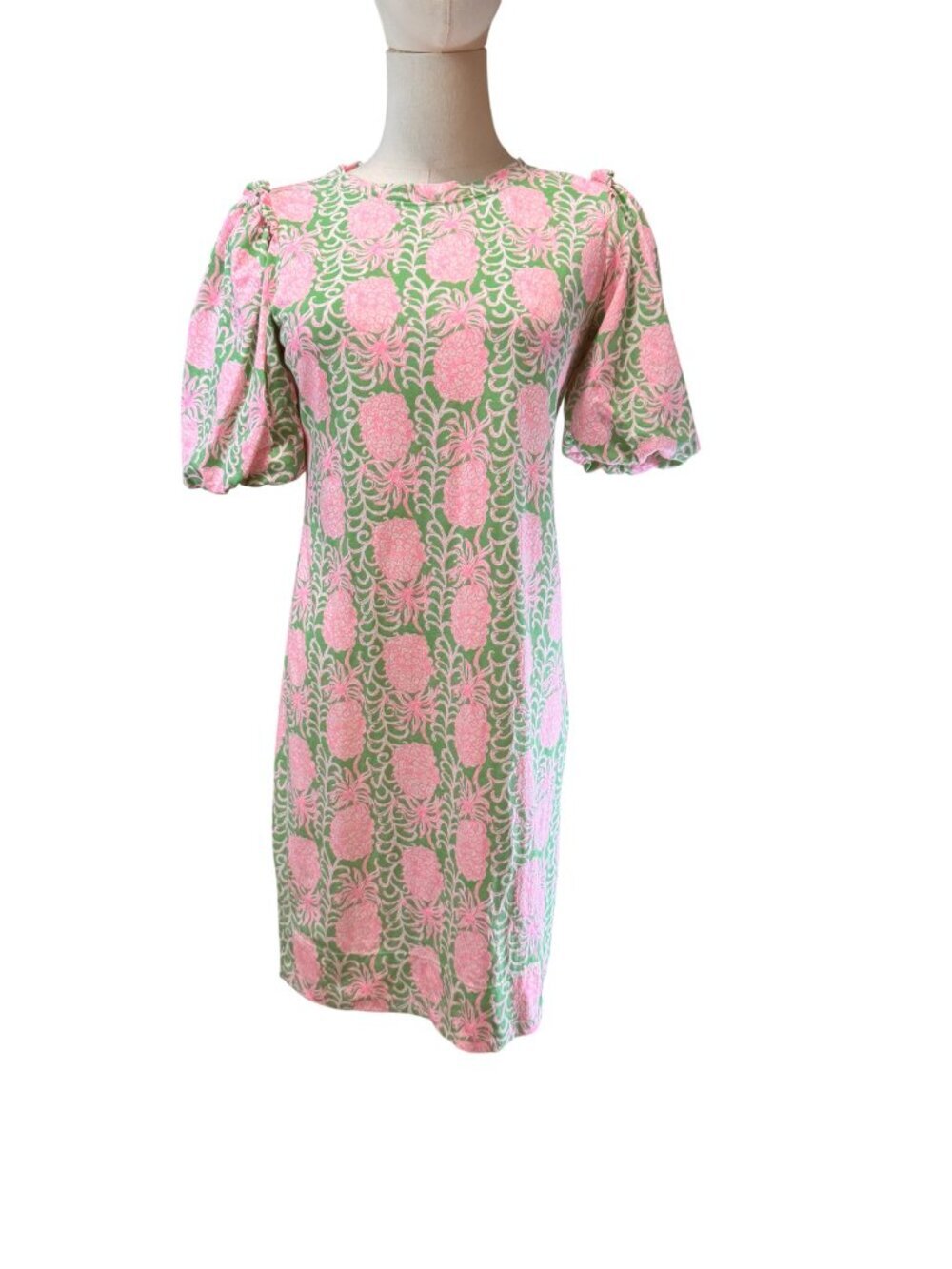 Lilly Pulitzer Pink Green Pineapple Puff Sleeve Mini  Dress XXS